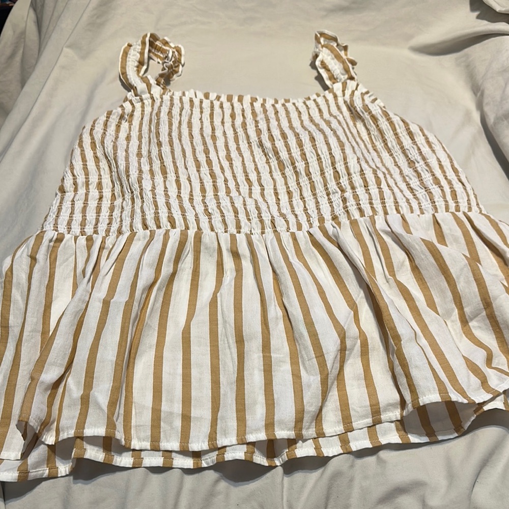 Ava & Viv Gold White Smocked Ruffled Camisole